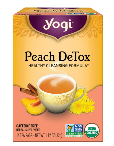 Yogi Tea Peach DeTox, Caffeine-Free Organic Herbal Tea Bags, 16 Count